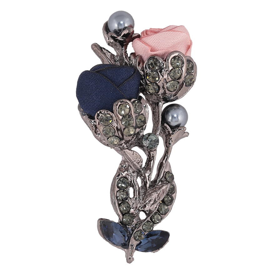 Брошь Сине-розовые цветы со стразами фото №1