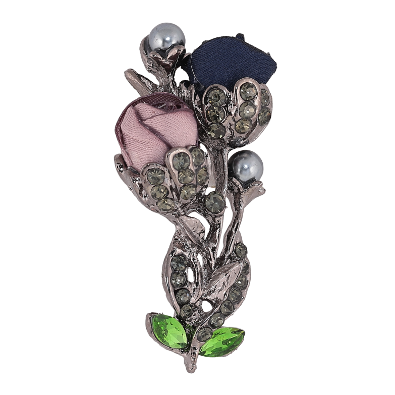 Брошь Бежево-синие цветы со стразами фото №8