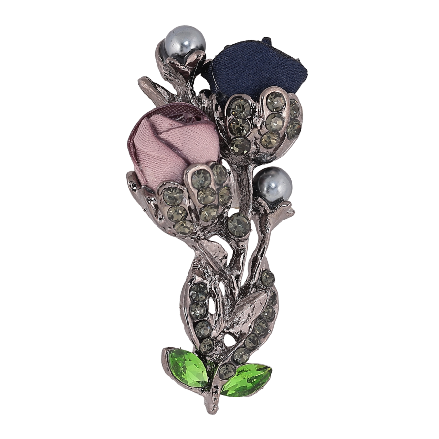 Брошь Бежево-синие цветы со стразами фото №1