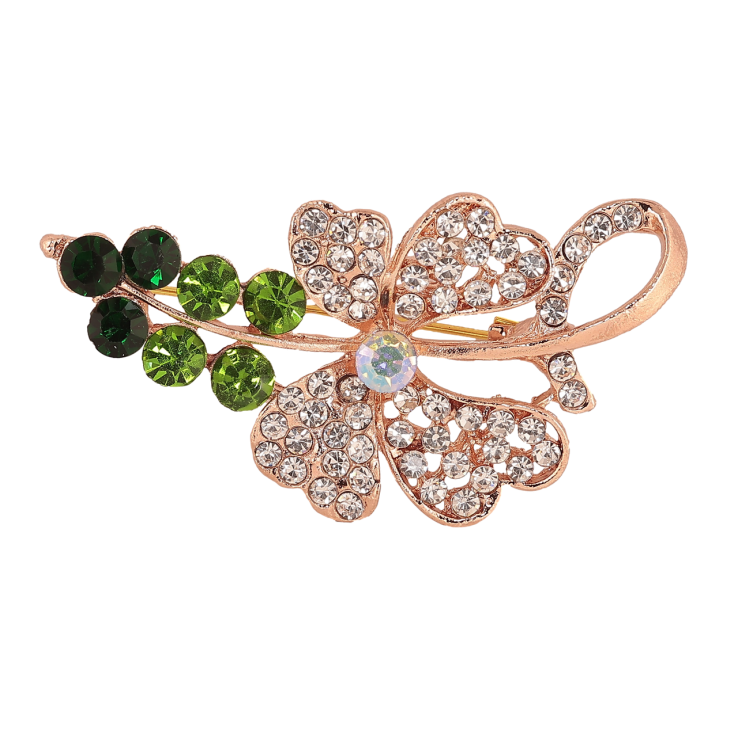 Брошка Квітка з зеленими стразами фото №20