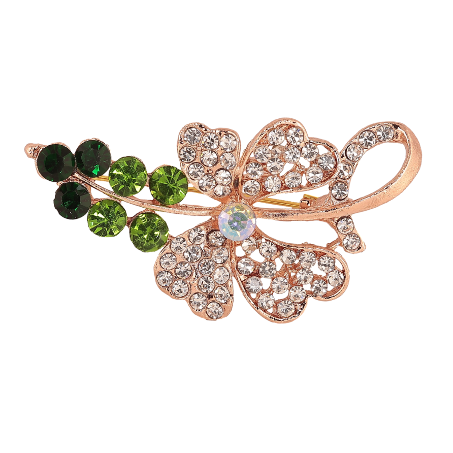 Брошка Квітка з зеленими стразами фото №1