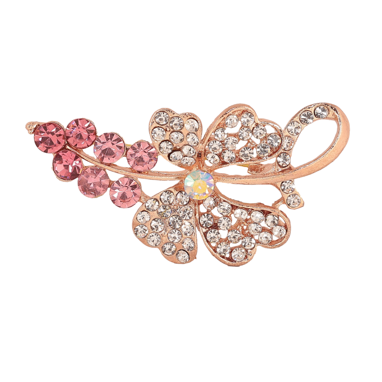 Брошка Квітка з рожевими стразами фото №1