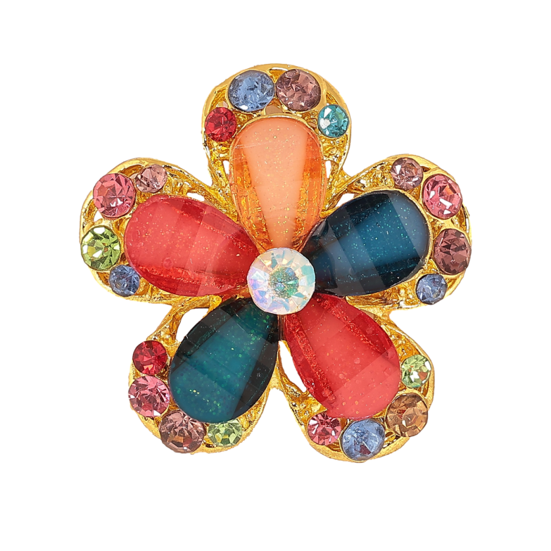Брошь Цветок с разноцветными стразами фото №1