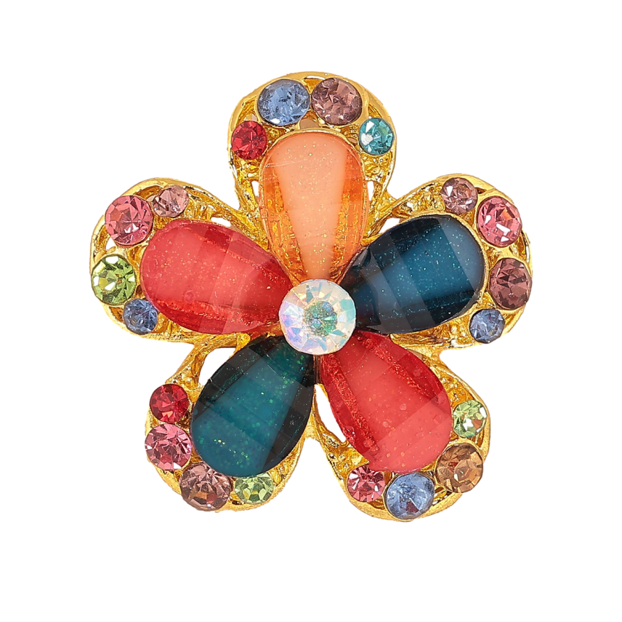 Брошь Цветок с разноцветными стразами фото №1