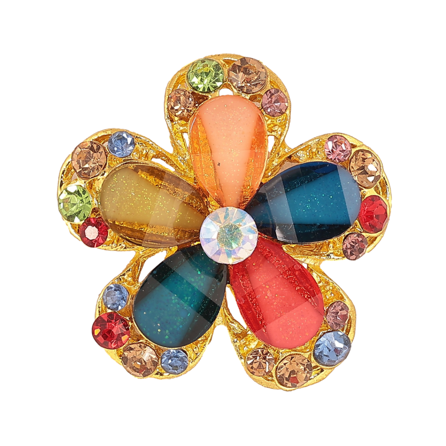 Брошь Цветок с разноцветными стразами фото №1