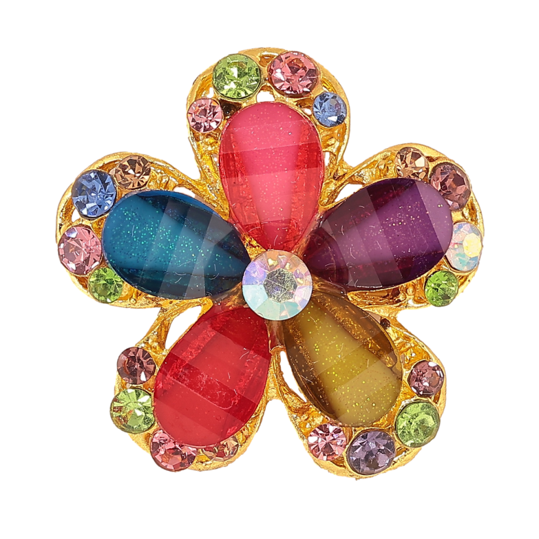 Брошка Квітка з різнокольоровими стразами фото №1