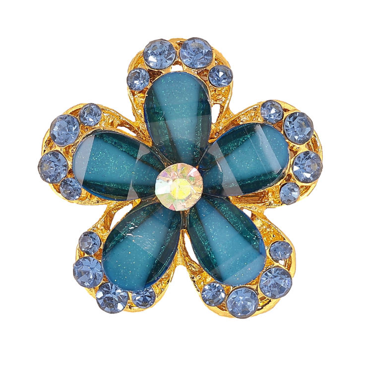 Брошка Квітка з синіми стразами фото №19