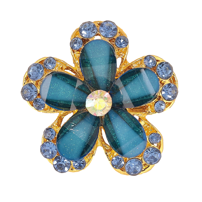 Брошь Цветок с синими стразами фото №1
