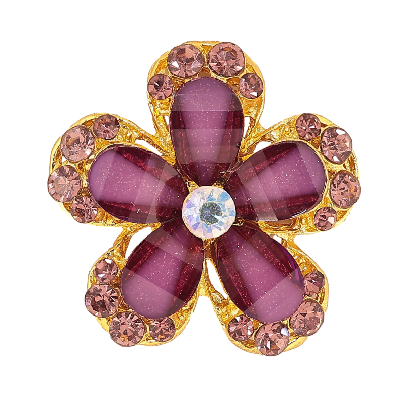 Брошь Цветок с бордовыми стразами фото №1