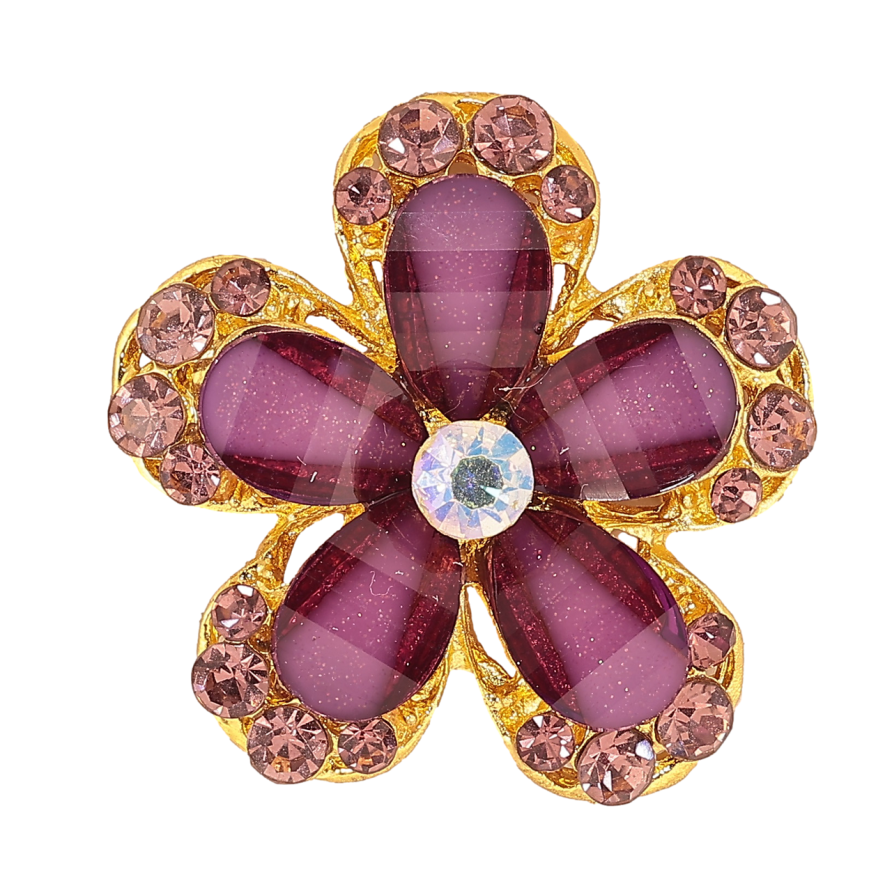 Брошь Цветок с бордовыми стразами фото №1