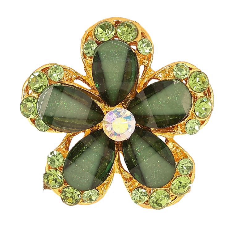 Брошка Квітка з зеленими стразами фото №18