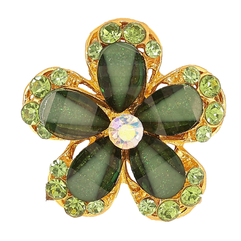 Брошка Квітка з зеленими стразами фото №1
