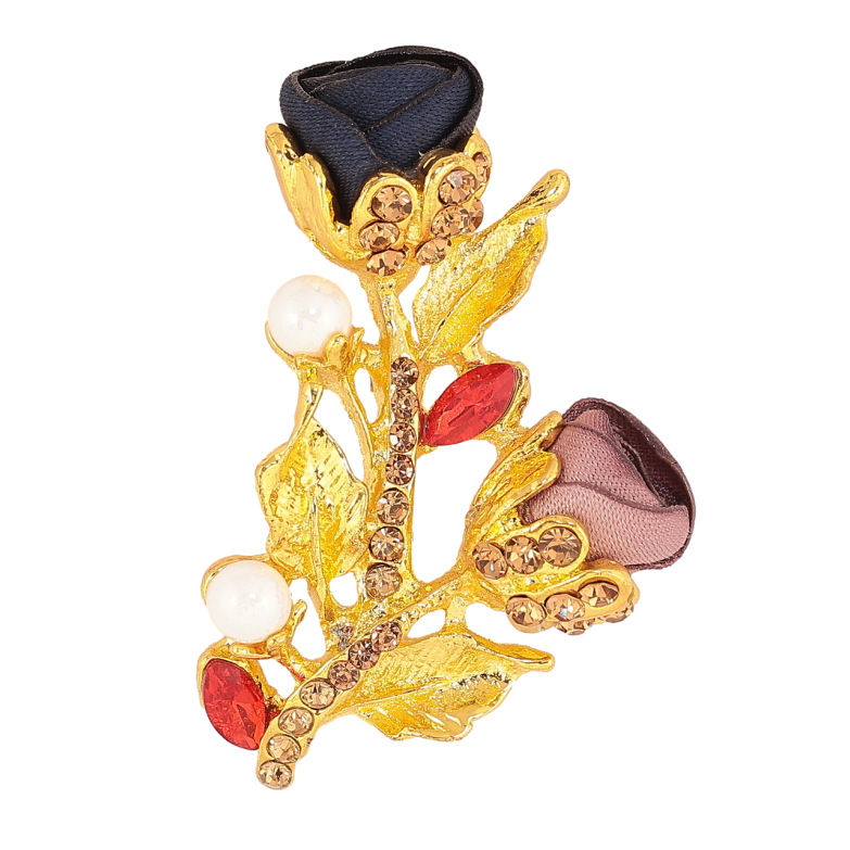 Брошь Сине-бежевые цветочки со стразами фото №1