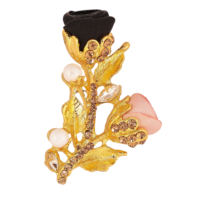 Брошка Рожево-чорні квіточки зі стразами фото №1