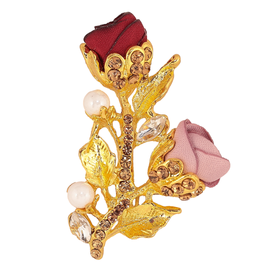 Брошка Рожево-червоні квіточки зі стразами фото №1
