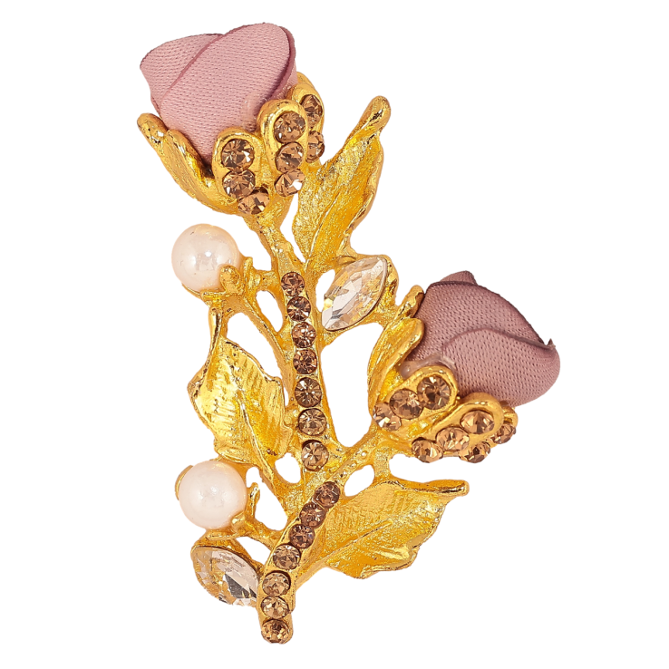 Брошка Рожево-бежеві квіточки зі стразами фото №7