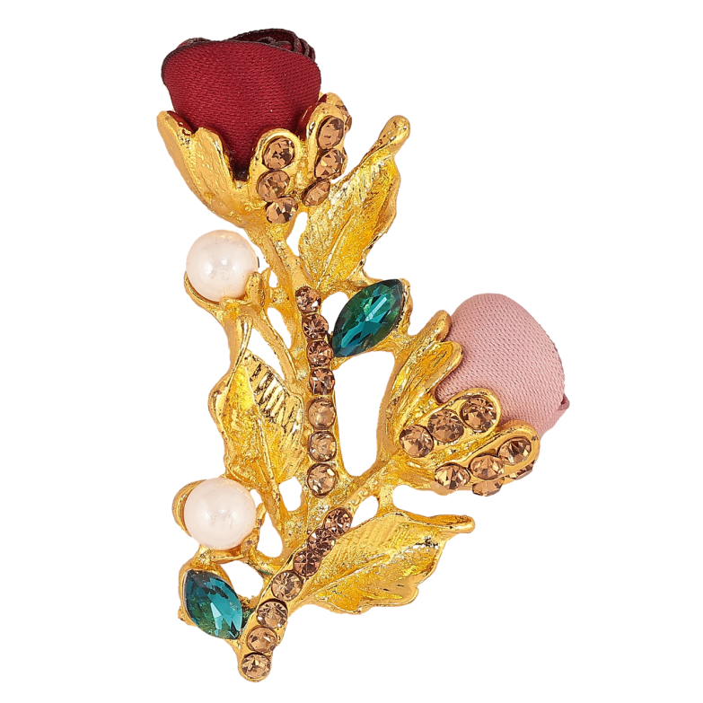 Брошь Розово-красные цветочки со стразами фото №1