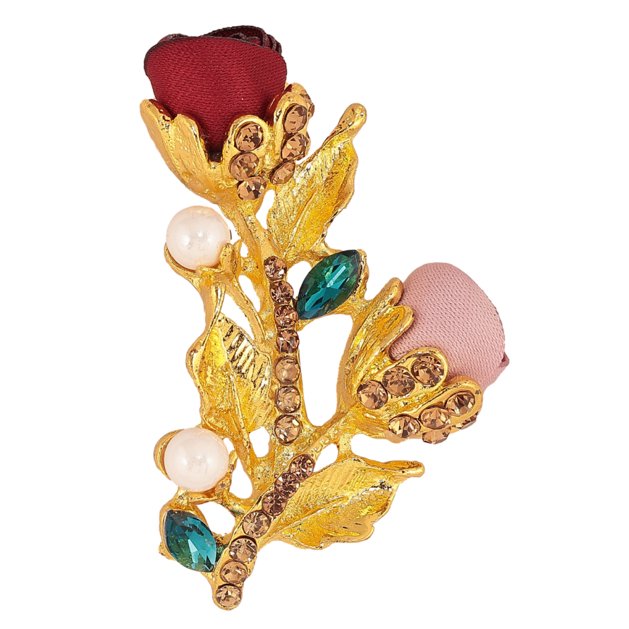 Брошь Розово-красные цветочки со стразами фото №1