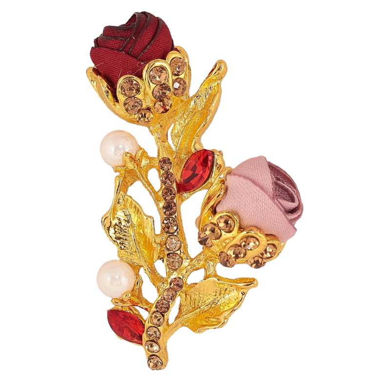 Брошка Бежево-червоні квіточки зі стразами фото №2
