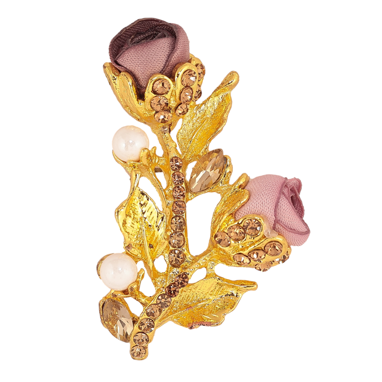 Брошка Бежево-рожеві квіточки зі стразами фото №1