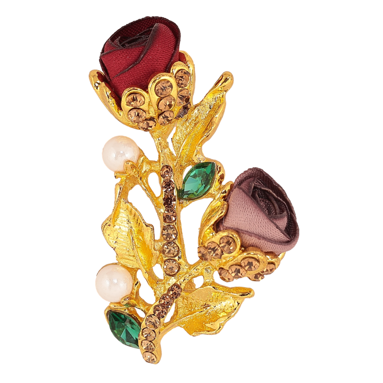 Брошка Бежево-червоні квіточки зі стразами фото №9