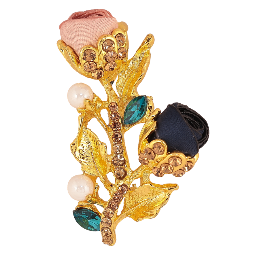 Брошка Рожево-сині квіточки зі стразами фото №1