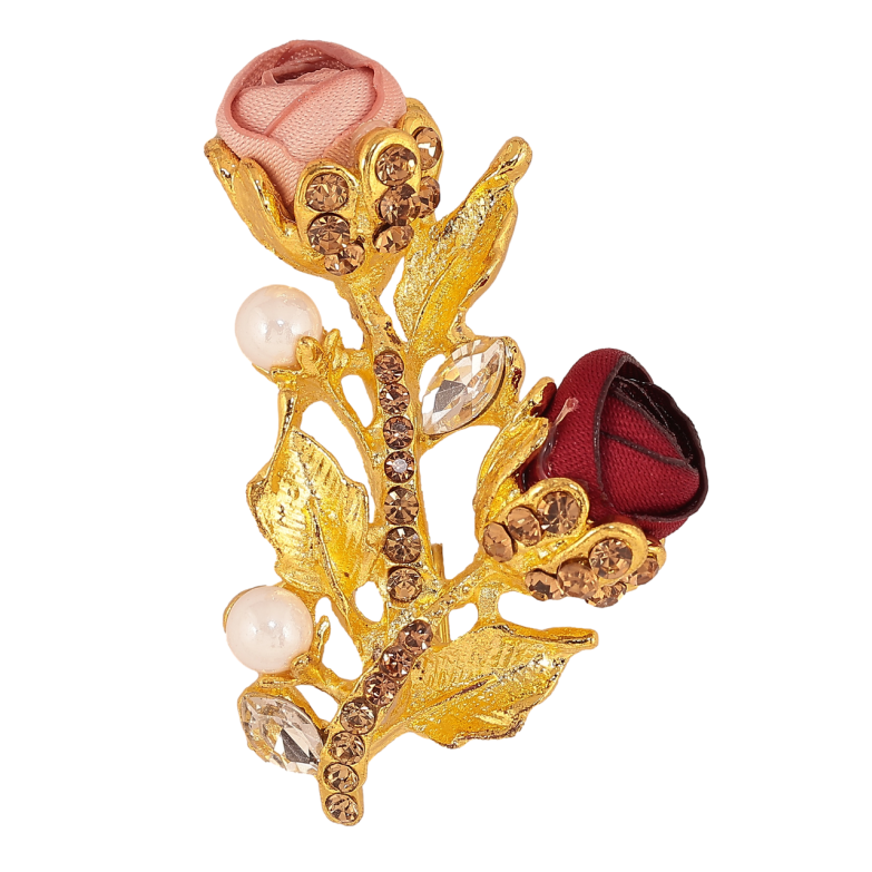 Брошка Червоно-рожеві квіточки зі стразами фото №5