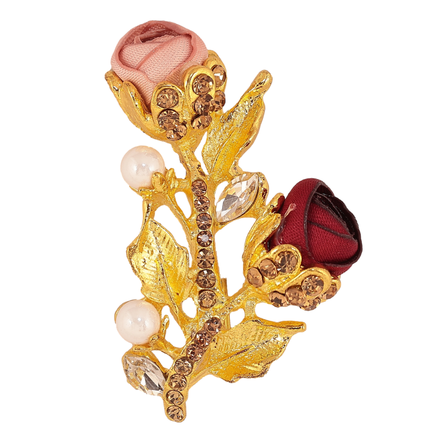 Брошка Червоно-рожеві квіточки зі стразами фото №1