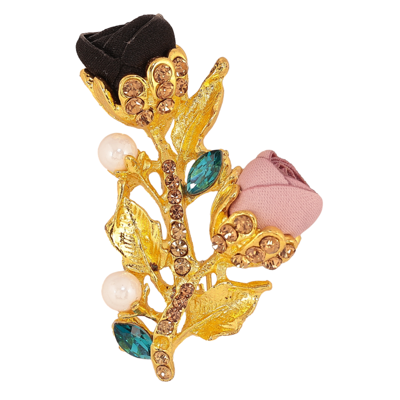Брошка Чорно-рожеві квіточки зі стразами фото №10