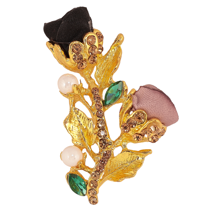 Брошка Бежево-чорні квіточки зі стразами фото №24