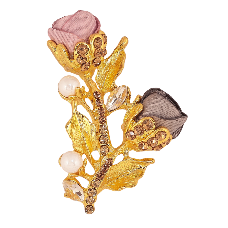 Брошь Розово-бежевые цветочки со стразами фото №1