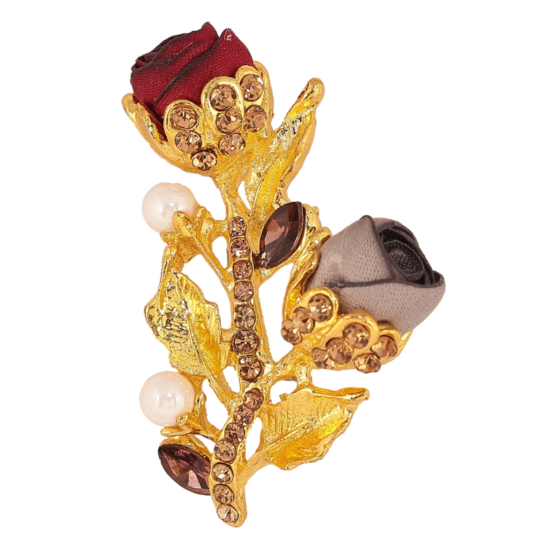 Брошка Червоно-бежеві квіточки зі стразами фото №1