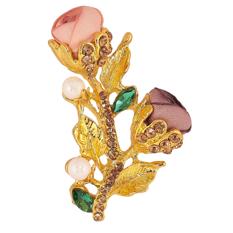 Брошка Рожево-бежеві квіточки зі стразами фото №1