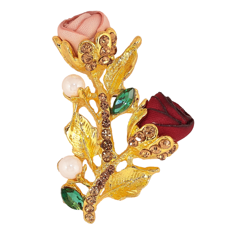 Брошка Рожево-червоні квіточки зі стразами фото №1