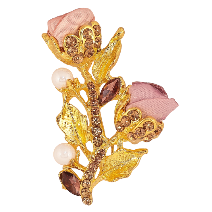 Брошка Рожеві квіточки зі стразами фото №9