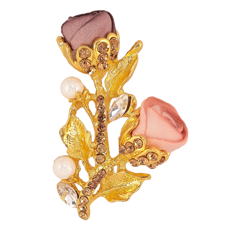Брошь Розово-бежевые цветочки со стразами фото №1