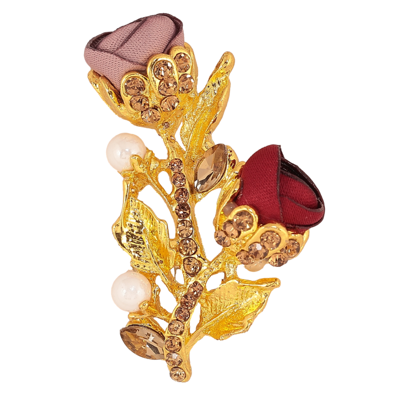 Брошка Бежево-червоні квіточки зі стразами фото №1