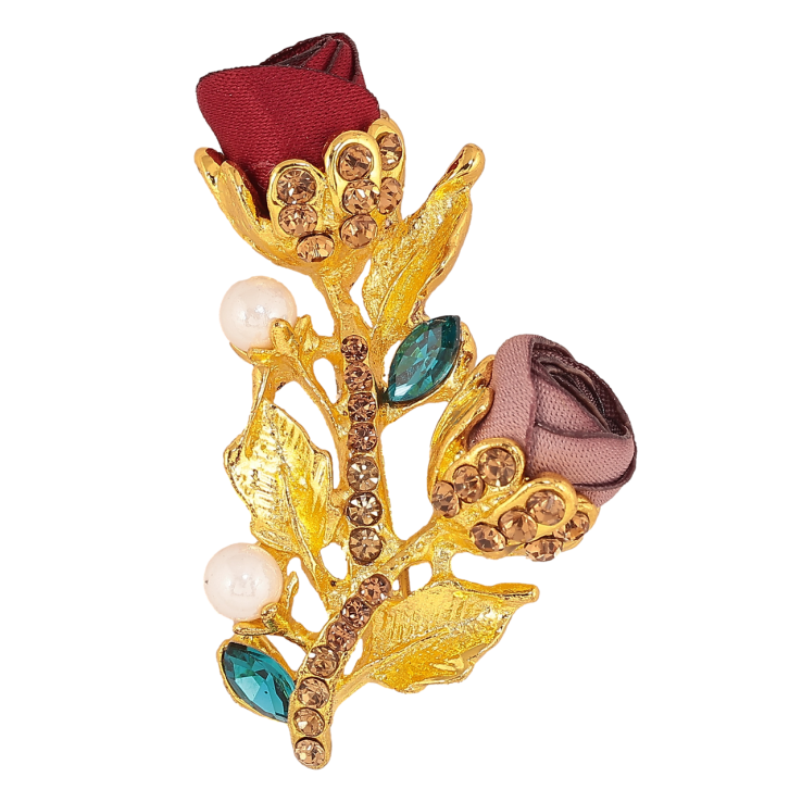 Брошка Бежево-червоні квіточки зі стразами фото №2