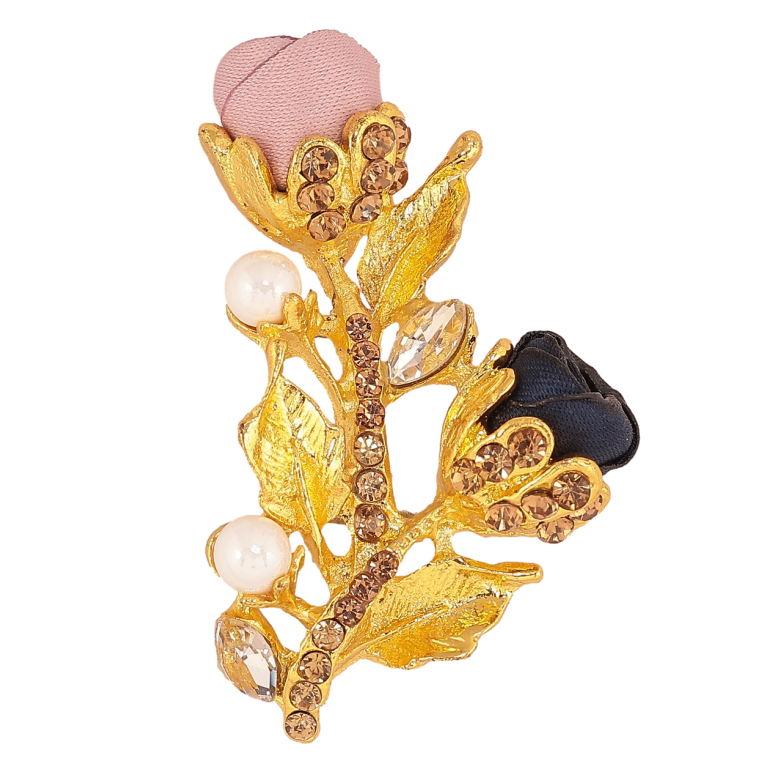 Брошка Рожево-сині квіточки зі стразами фото №1