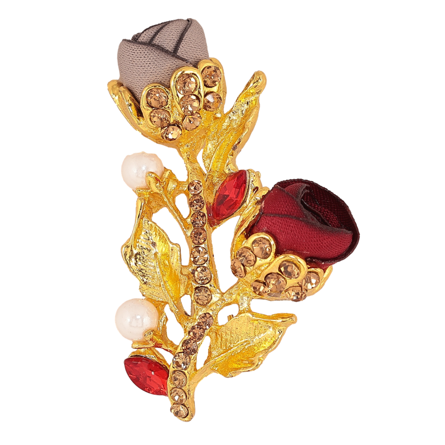 Брошка Бежево-красні квіточки зі стразами фото №1