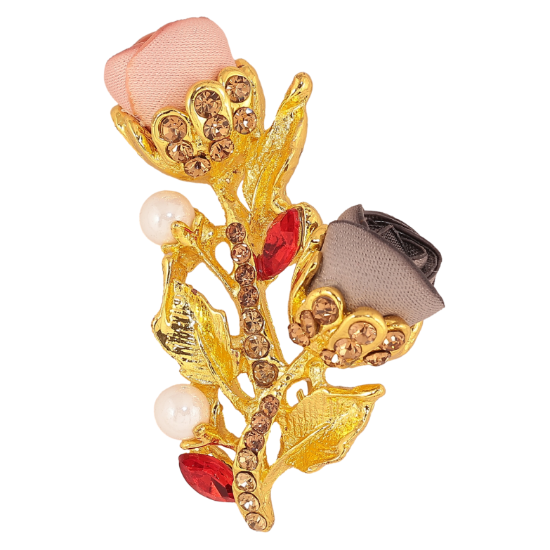 Брошь Розово-бежевые цветочки со стразами фото №1