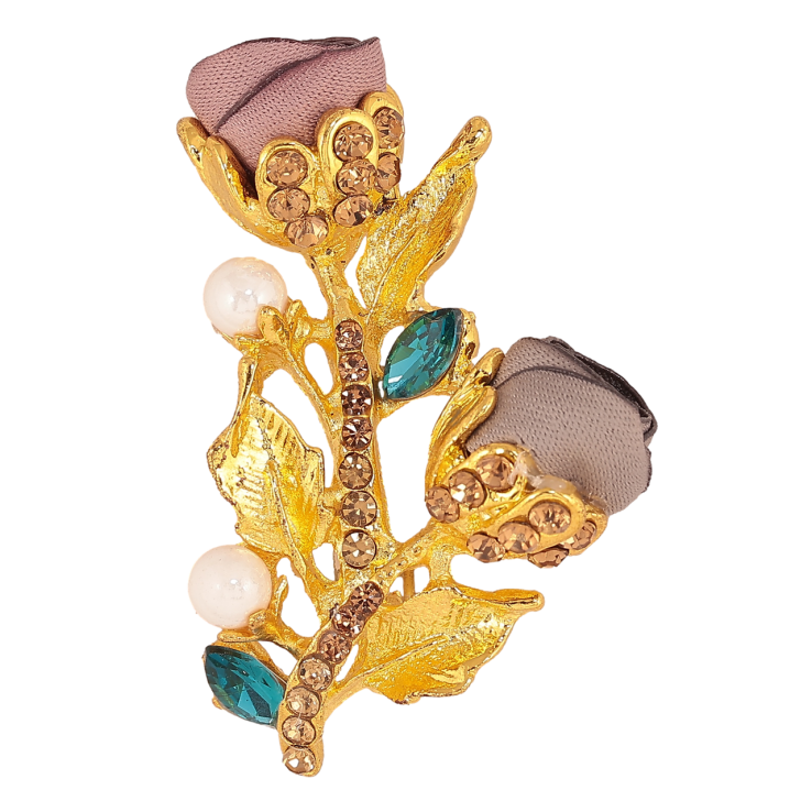 Брошка Рожево-бежеві квіточки зі стразами фото №5