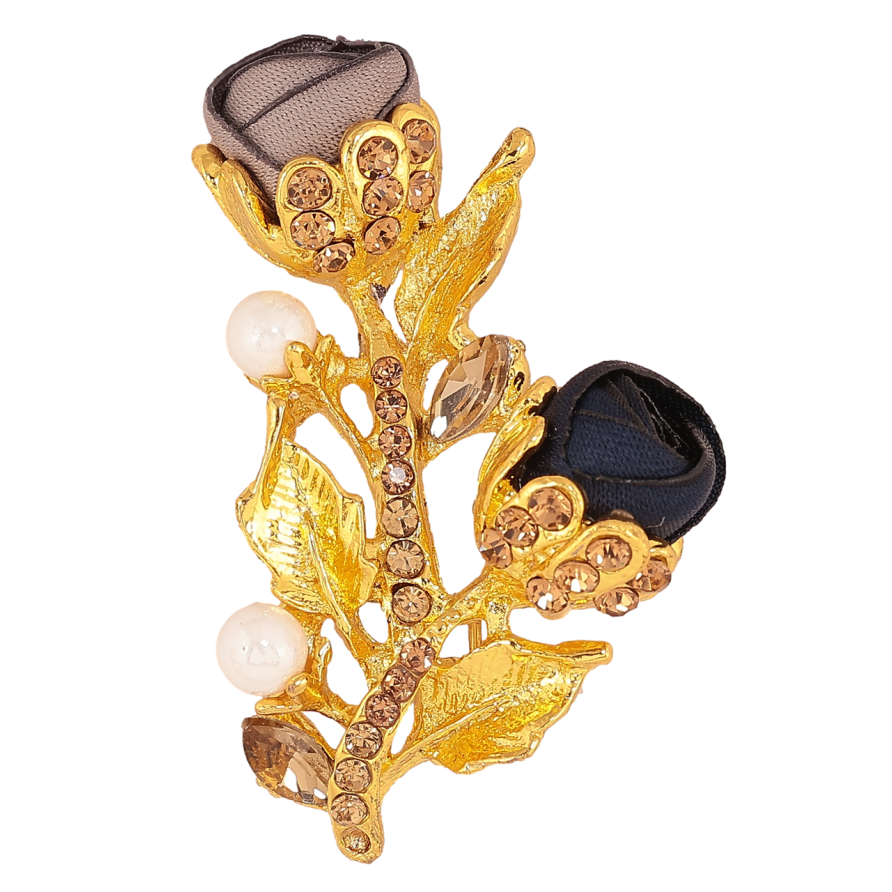 Брошь Бежево-синие цветочки со стразами фото №1