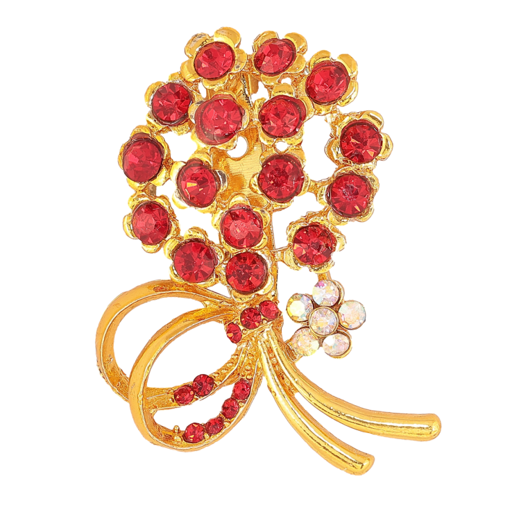 Брошка Букет з червоними стразами фото №19