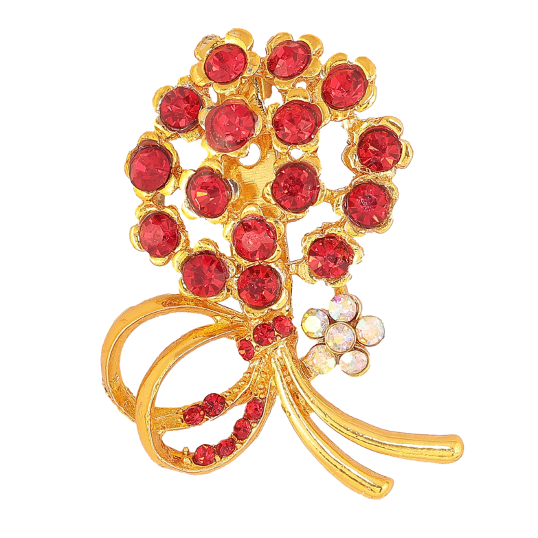 Брошь Букет с красными стразами фото №1