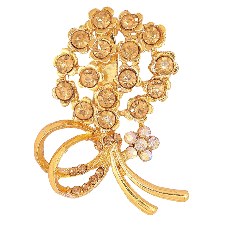 Брошка Букет з золотистими стразами фото №17