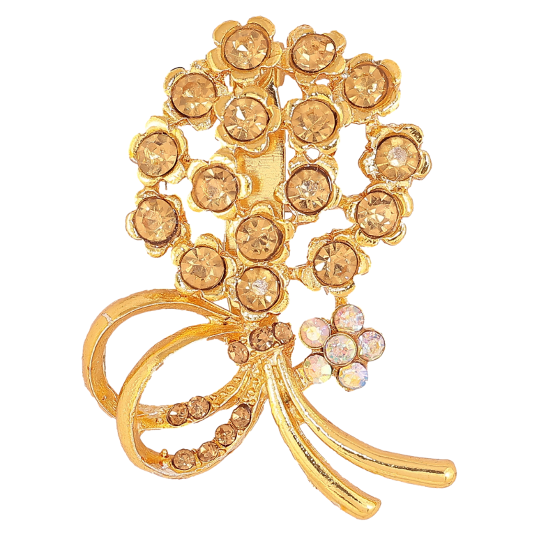 Брошь Букет с золотистыми стразами фото №1