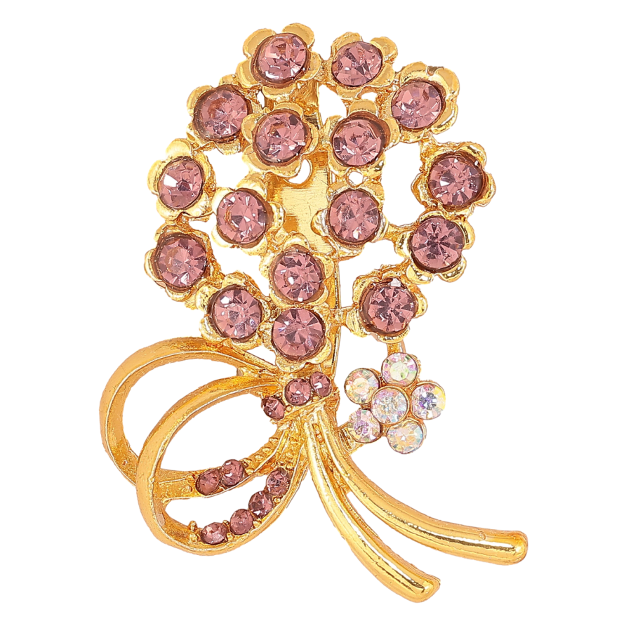 Брошь Букет с бордовыми стразами фото №1