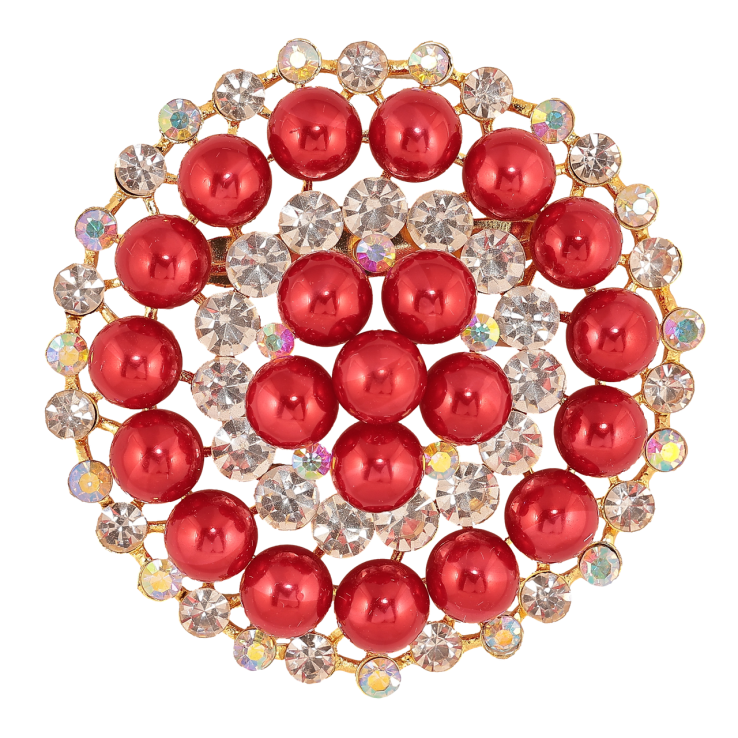 Брошка Композиція зі стразами та красними намистинами фото №12