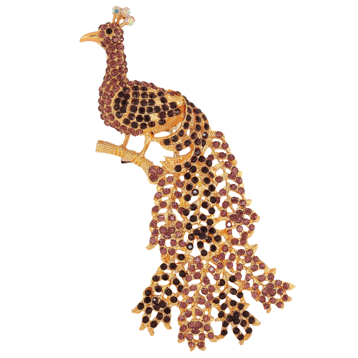 Брошка Великий павич з бордовими стразами фото №17